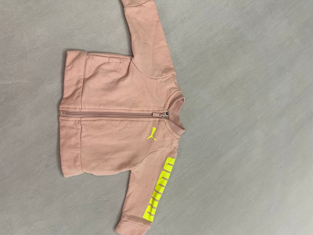 PUMA Baby Pink Zip-Up Sweatshirt Neon Logo 0–3M